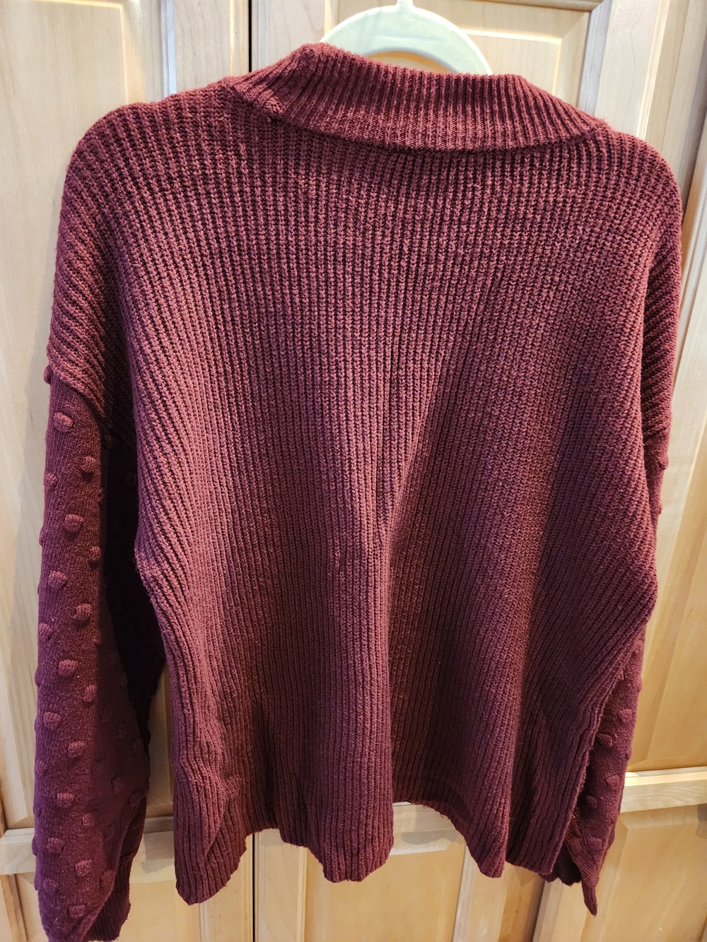 CeCe Maroon Crewneck Sweater with Textured Bobble Sleeves - Picture 2 of 6